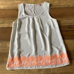 Skies are Blue White with Bright Orange Embroidery Tank Top - M